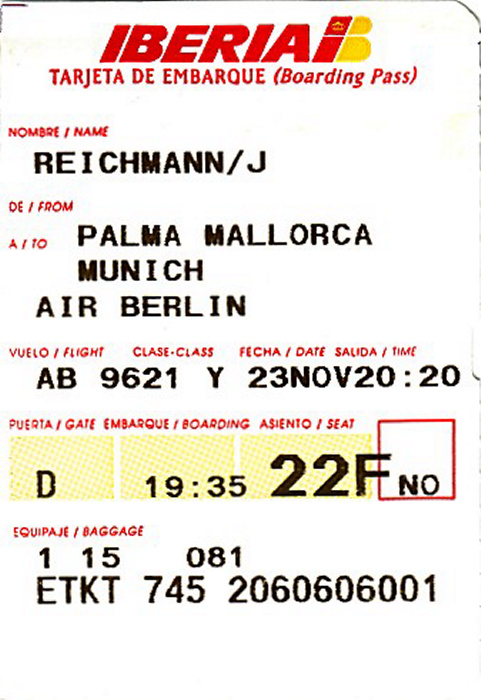 Bordkarte Flug Palma de Mallorca - München (Air Berlin)