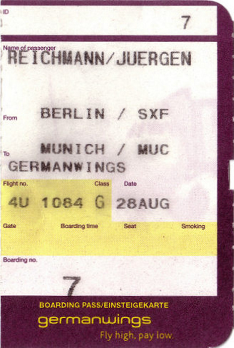 Bordkarte Flug Berlin-Schönefeld - München (germanwings)