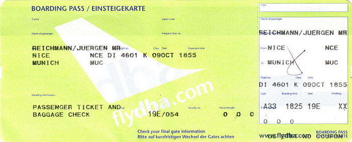 Bordkarte Flug Nizza - München (dba)