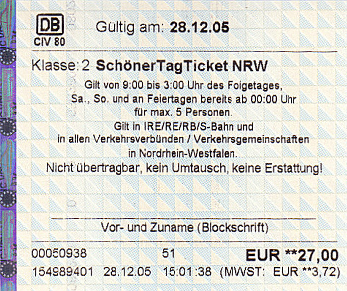 SchönerTagTicket NRW: Zug Haan - Köln, Zug Köln - Haan