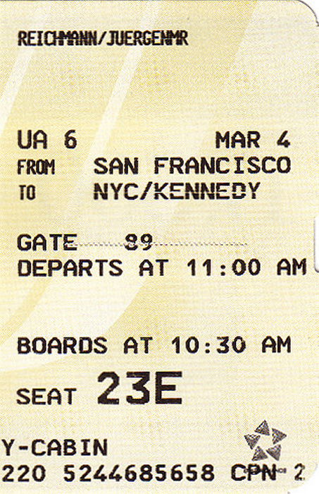 Bordkarte Flug San Francisco - New York-JFK