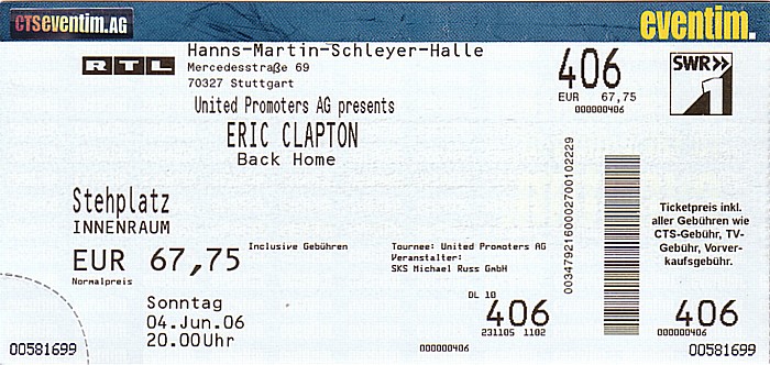 Stuttgart H.-M.-Schleyer-Halle: Eric Clapton (+ Robert Cray Band)