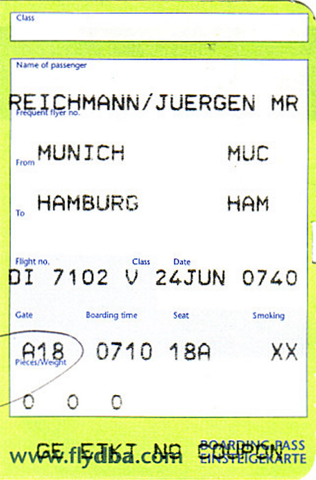 Bordkarte Flug München - Hamburg (dba)