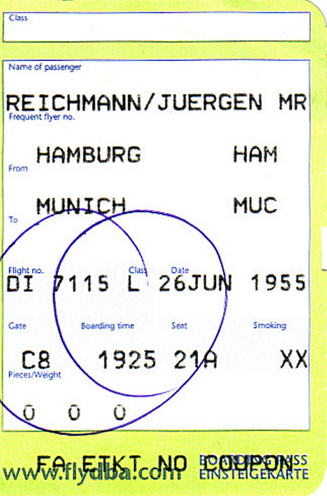 Bordkarte Flug Hamburg - München (dba)