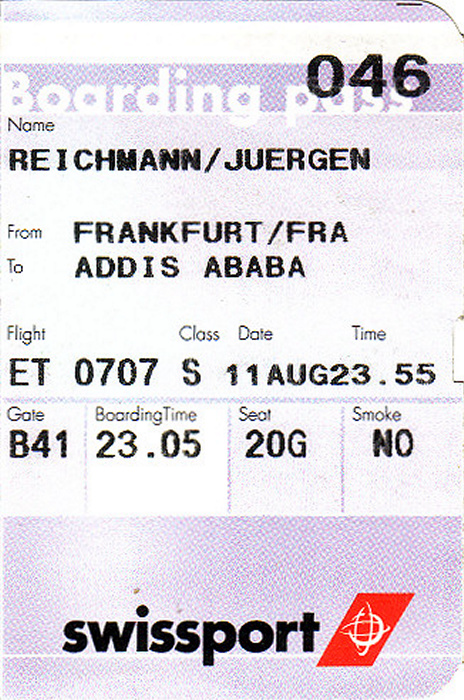 Frankfurt am Main Bordkarte Flug Frankfurt/Main - Addis Abeba (Ethiopian Airlines)