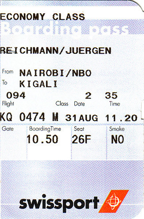 Bordkarte Flug Nairobi - Kigali (Kenya Airways)