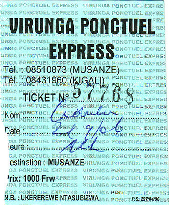 Busfahrkarte Kigali - Ruhengeri