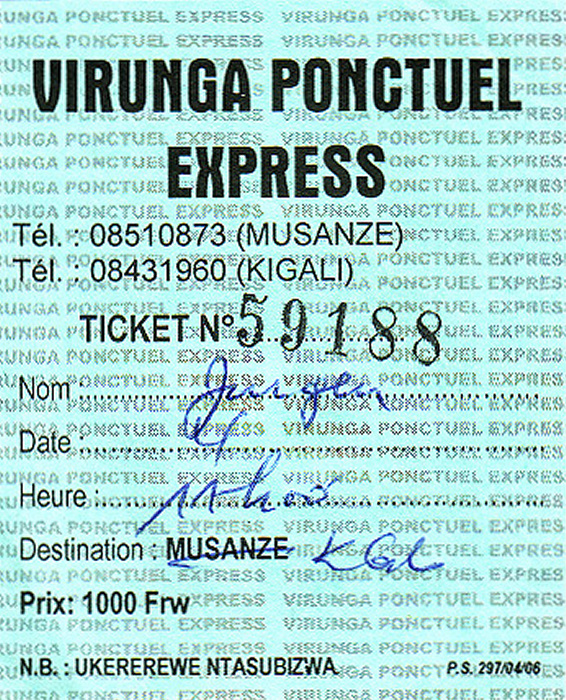 Busfahrkarte Ruhengeri - Kigali