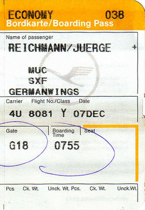 Bordkarte Flug München - Berlin-Schönefeld (germanwings)