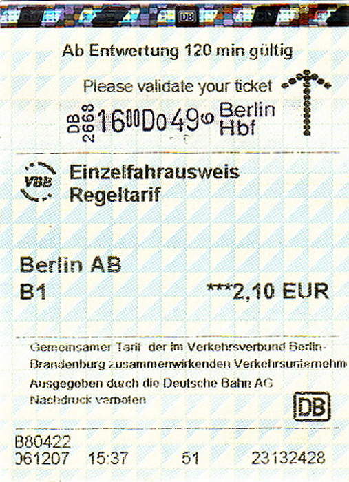 Berlin VBB-Einzelfahrausweis