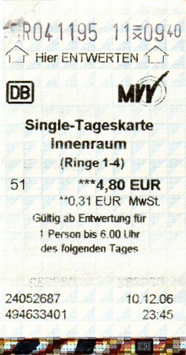 München MVV-Single-Tageskarte Innenraum