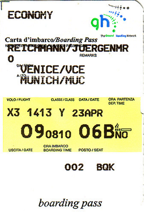 Bordkarte Flug Venedig - München (TUIfly)