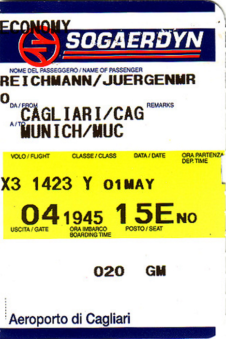 Bordkarte Flug Cagliari - München (TUIfly)