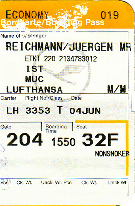 Bordkarte Flug Istanbul - München
