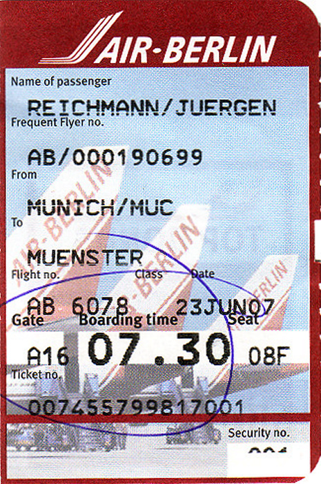 Bordkarte Flug München - Münster/Osnabrück (Air Berlin)
