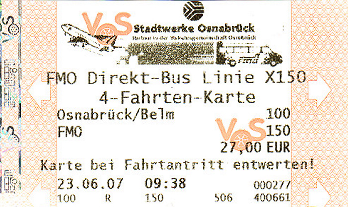 Greven FMO Direkt-Bus Linie X150 4-Fahrten-Karte