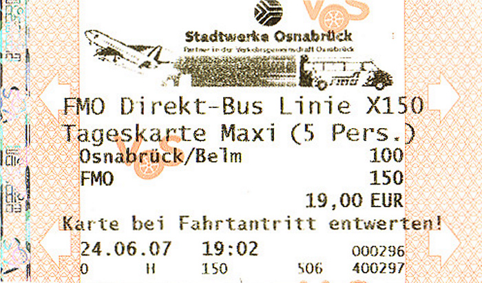 Osnabrück FMO Direkt-Bus Linie X150 Tageskarte Maxi
