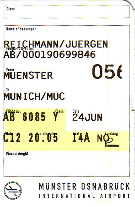 Greven Bordkarte Flug Münster/Osnabrück - München (Air Berlin)