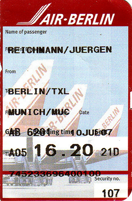 Bordkarte Flug Berlin-Tegel - München (Air Berlin)