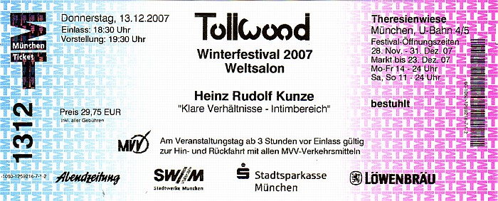 München Tollwood (Weltsalon): Heinz Rudolf Kunze