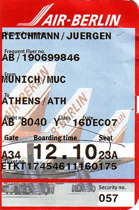 Bordkarte Flug München - Athen (Air Berlin)