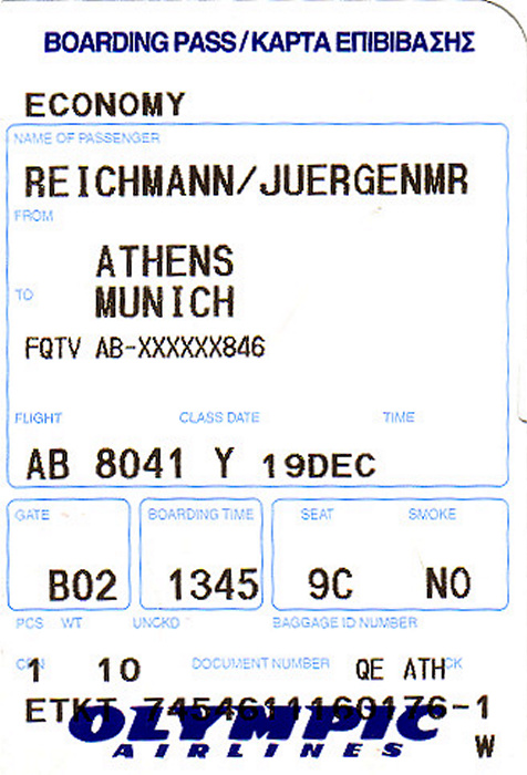 Bordkarte Flug Athen - München (Air Berlin)
