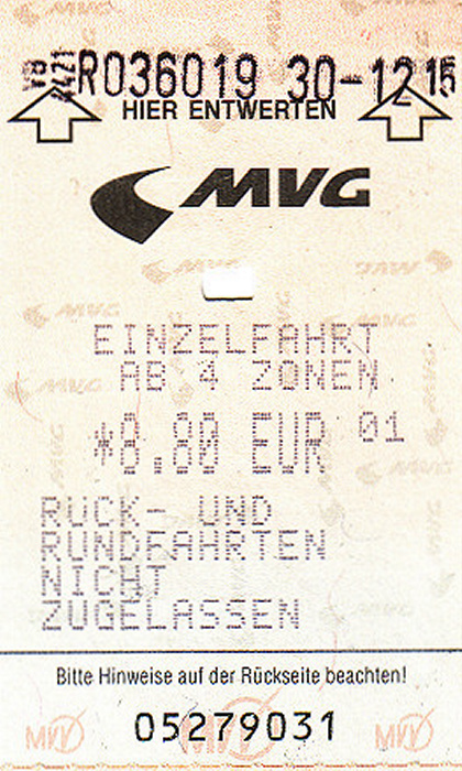 München MVV-Einzelticket (ab 4 Zonen)