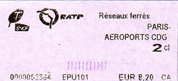 Paris RATP-Ticket Stadtzentrum - Flughafen Charles de Gaulles Flughafen Paris-Charles-de-Gaulle