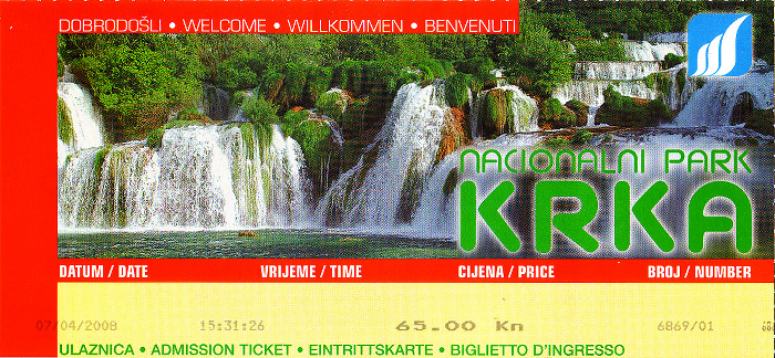 Nationalpark Krka Eintrittskarte (Vorderseite)