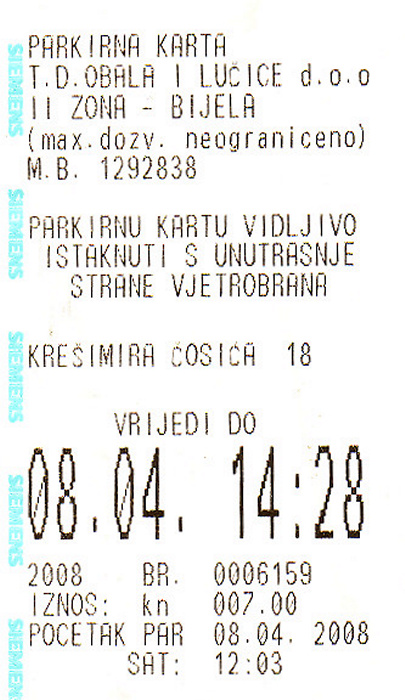 Zadar Parkschein