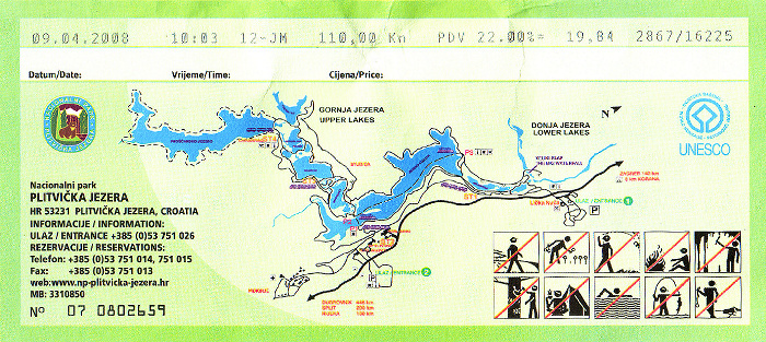 Nationalpark Plitvicer Seen Eintrittskarte (Rückseite)