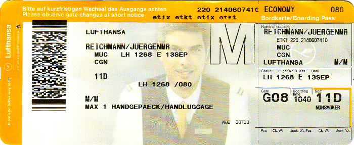 Bordkarte Flug München - Köln/Bonn (Lufthansa)