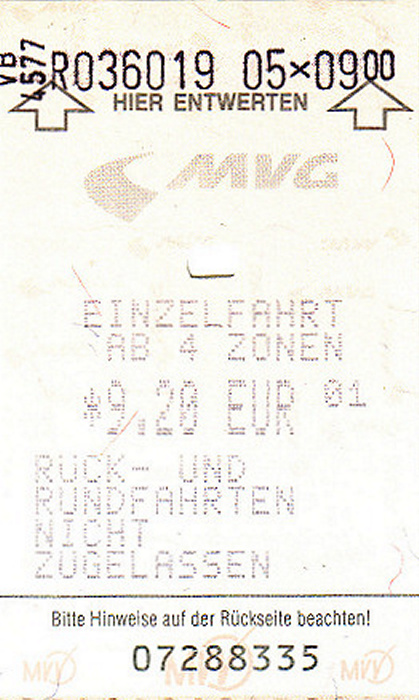 München MVV-Einzelticket (ab 4 Zonen)