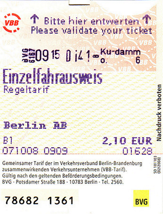 Berlin BVG-Einzelfahrausweis AB
