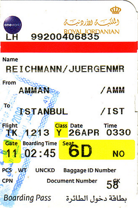 Bordkarte Flug Amman - Istanbul (Turkish Airlines)