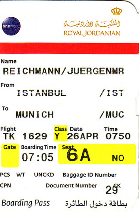 Bordkarte Flug Istanbul - München (Turkish Airlines)