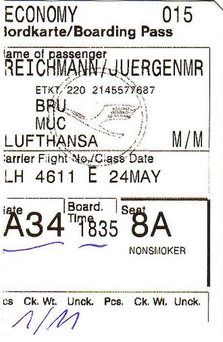Bordkarte Flug Brüssel - München (Lufthansa)