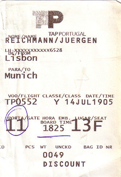 Bordkarte Flug Lissabon - München (TAP)