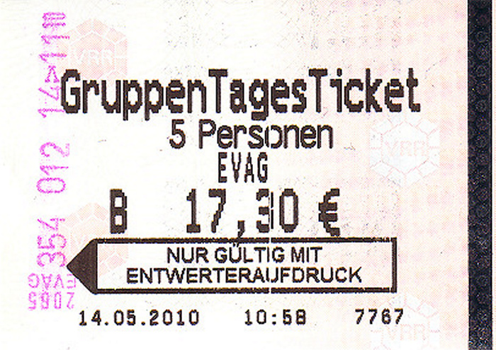 EVAG-GruppenTagesTicket Essen / Oberhausen / Duisburg 14./15.5.