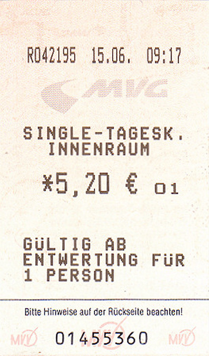München MVV Single-Tageskarte Innenraum