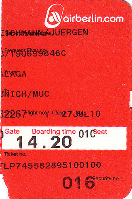Málaga Bordkarte Flug Malaga - München (Air Berlin)