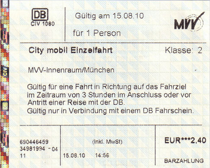 Bahnticket Augsburg - München