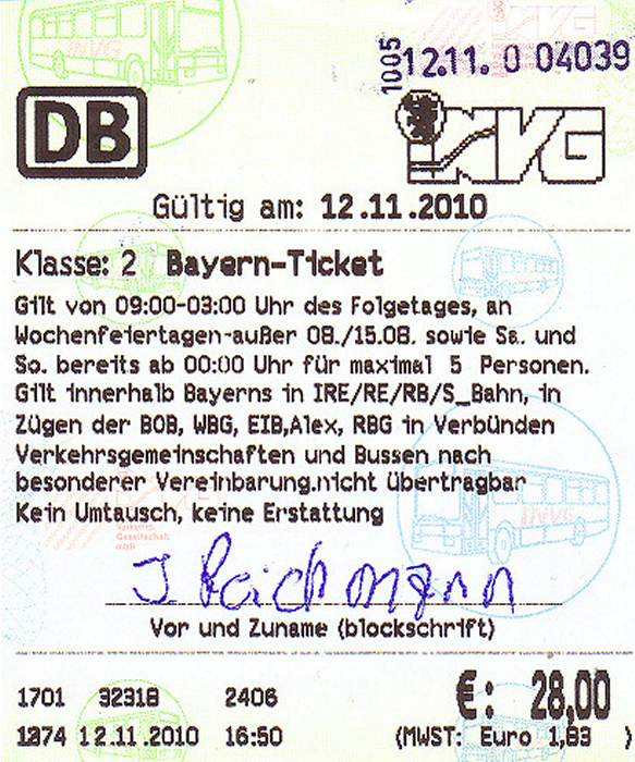 Bayern-Ticket: Nahverkehr Ingolstadt, Zug Ingolstadt - München