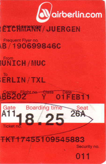 Bordkarte Flug München - Berlin-Tegel (Air Berlin)