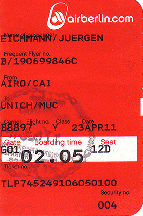 Bordkarte Flug Kairo - München (Air Berlin)