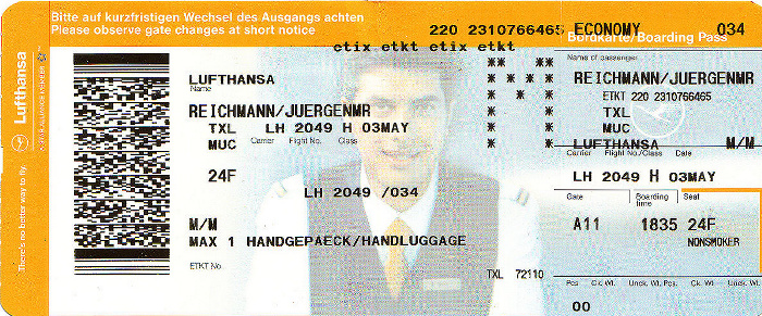 Bordkarte Flug Berlin-Tegel - München (Lufthansa)