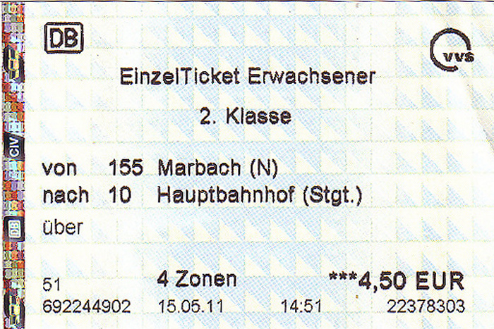 VVS-EinzelTicket Marbach - Stuttgart