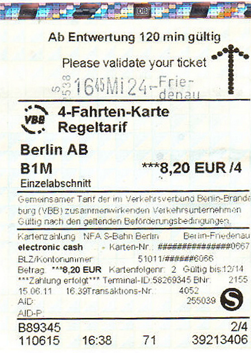 Berlin VBB-4-Fahrten-Karte