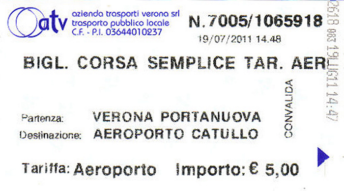 Verona Busfahrkarte Bahnhof - Flughafen
