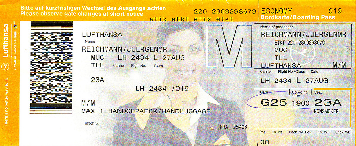 Bordkarte Flug München - Tallinn (Lufthansa)